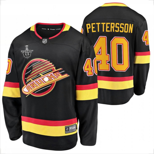 Men's Vancouver Canucks #40 Elias Pettersson Black With Patch Stitched NHL Jersey